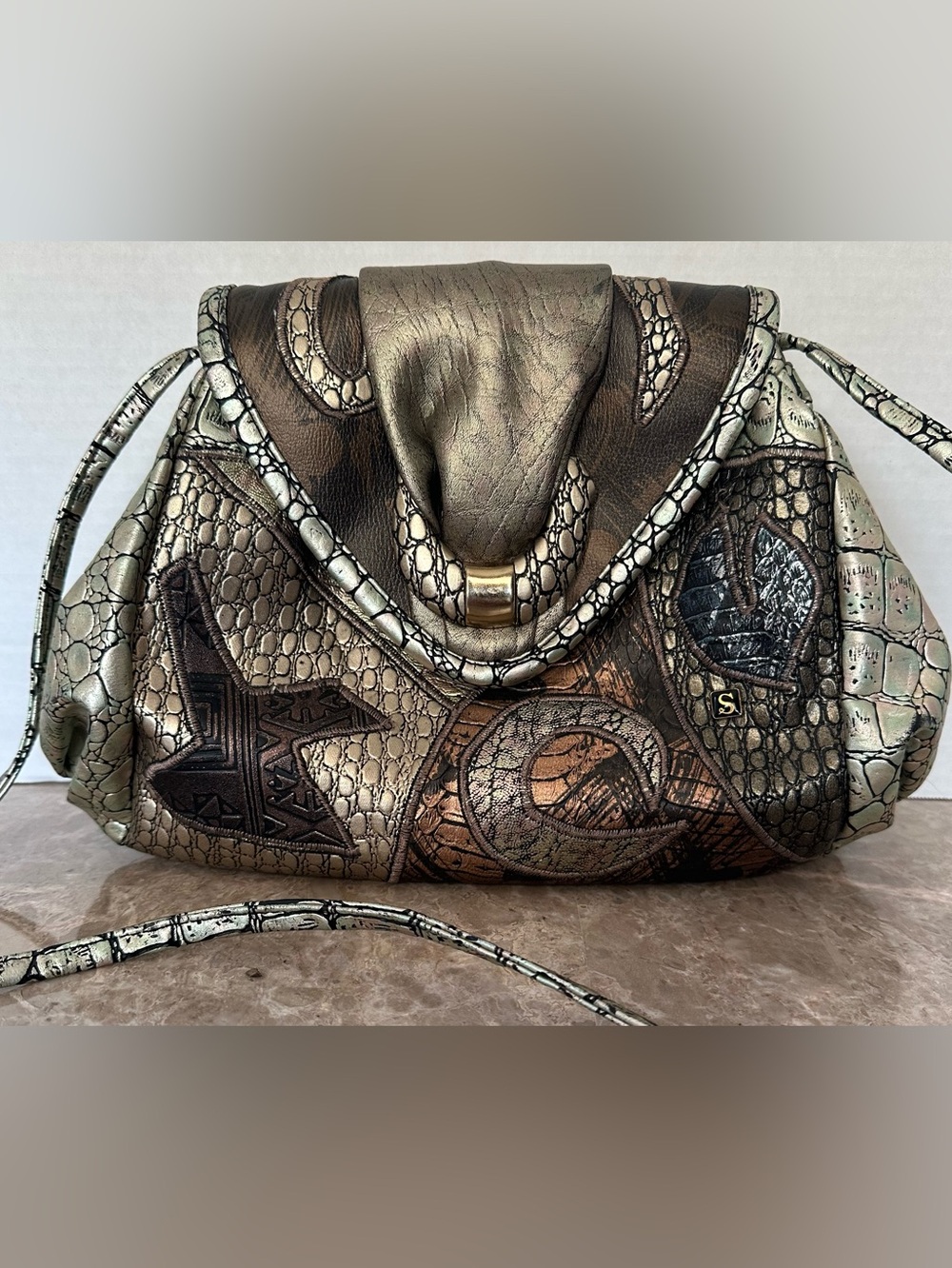 Vintage 80s Alentino NAS Patchwork Bag Metallic Crossbody Boho Glam Collector